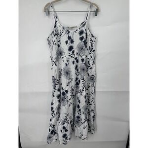 Valentina Naldi Linen Midi Floral Dress Women Medium White Beach Coastal Prairie